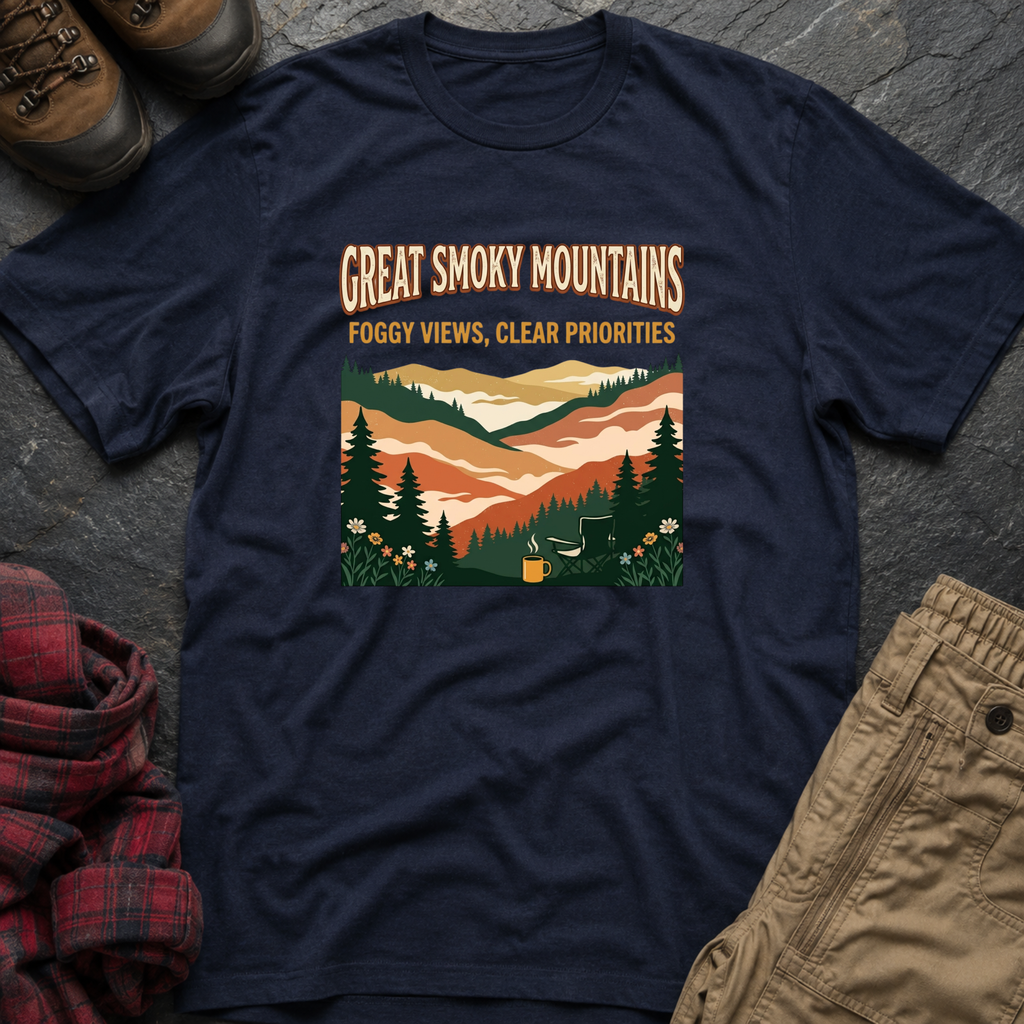 Great Smoky Mountains Foggy Views Clear Priorities T-Shirt
