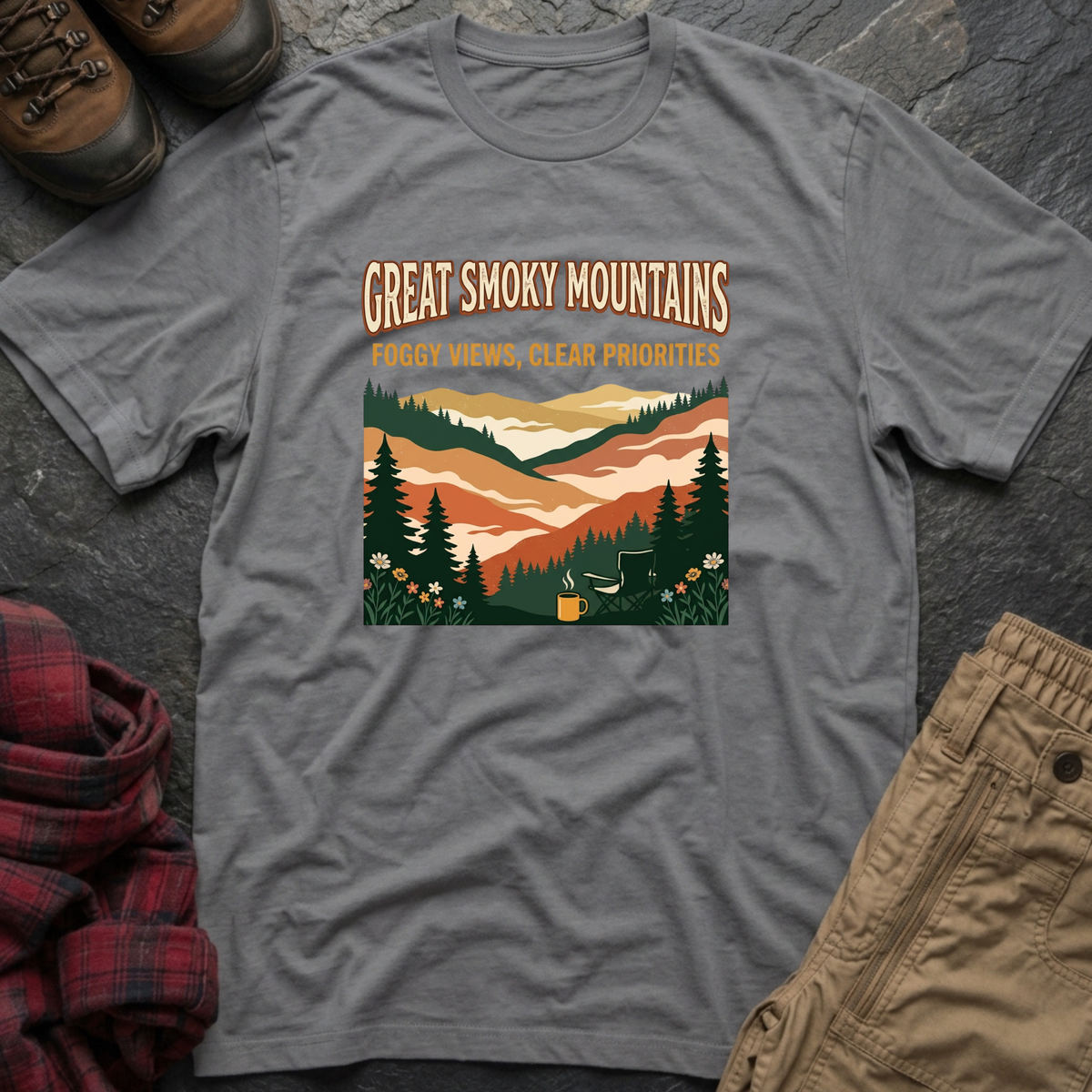 Great Smoky Mountains Foggy Views Clear Priorities T-Shirt